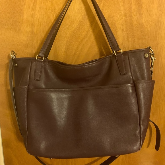 NWOT COACH TOTE BAG / diaper bag / travel bag genuine leather purple - durable! - Picture 2 of 16